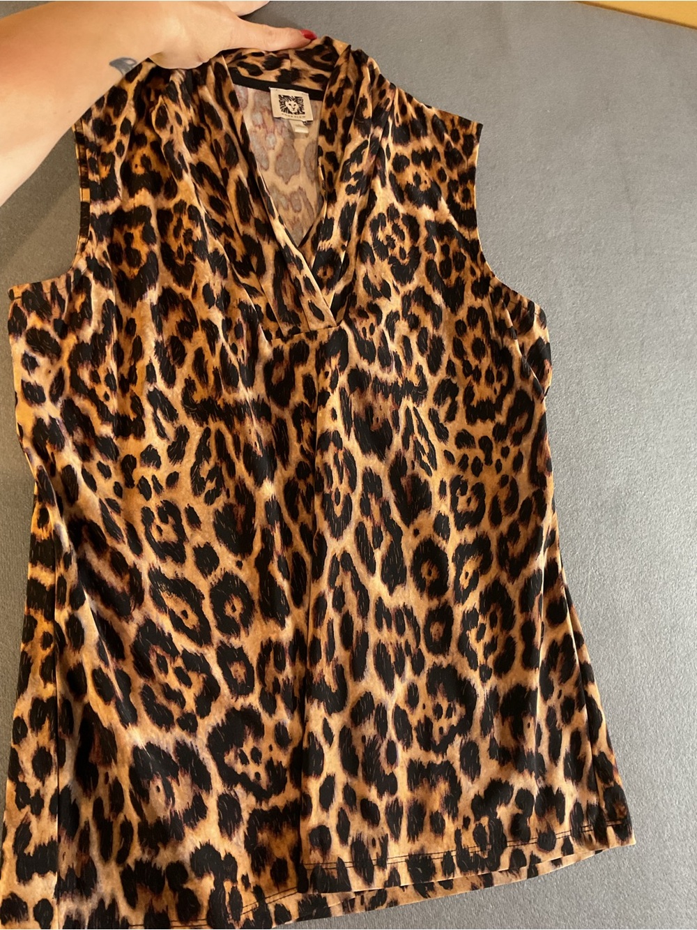 Anne Klein Leopard Print Drape Front Top - Brown & Black